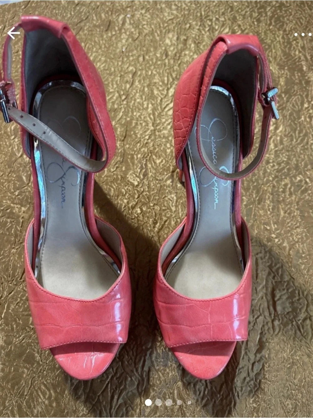 Jessica Simpson Pink Croc-Embossed Platform Peep-Toe Heels
